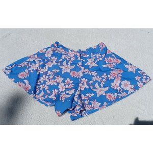 Charlotte Russe Soft Flowy Blue White Floral Shorts Sz M Elastic Waist Summer 